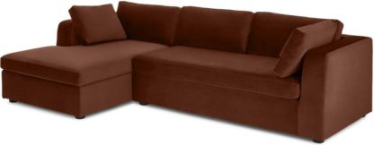 An Image of Mogen Left Hand Facing Chaise End Sofa Bed with Storage, Warm Caramel Velvet