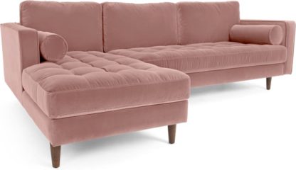 An Image of Scott 4 Seater Left Hand Facing Chaise End Corner Sofa, Blush Pink Cotton Velvet