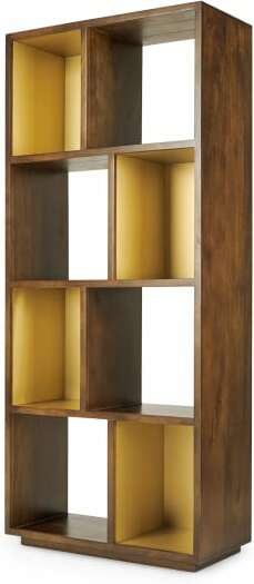 An Image of Anderson Narrow Shelving Unit, Mango Wood & Brass