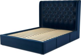 An Image of Custom MADE Romare King size Bed with Drawers, Regal Blue Velvet