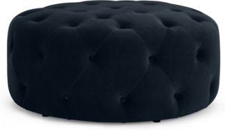 An Image of Hampton Large Round Pouffe, Twilight Blue Velvet