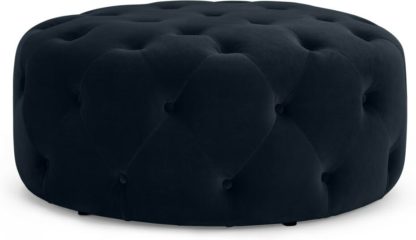 An Image of Hampton Large Round Pouffe, Twilight Blue Velvet