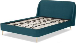 An Image of Trudy Double Bed, Seafoam Blue Velvet & Brass Legs