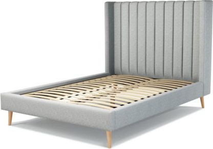 An Image of Custom MADE Cory Double size Bed, Wolf Grey Wool with Oak Legs