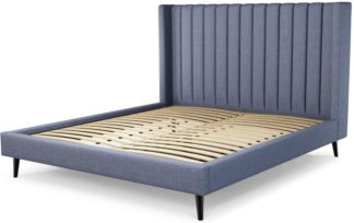 An Image of Custom MADE Cory Super King size Bed, Denim Cotton with Black Stained Oak Legs