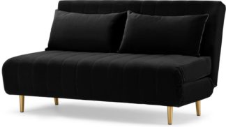 An Image of Bessie Large Sofa Bed, Deep Black Velvet