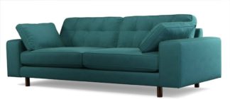 An Image of Content by Terence Conran Tobias, 3 Seater Sofa, Plush Kingfisher Blue Velvet, Dark Wood Leg