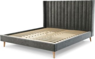 An Image of Custom MADE Cory Super King size Bed, Steel Grey Velvet with Oak Legs