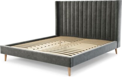 An Image of Custom MADE Cory Super King size Bed, Steel Grey Velvet with Oak Legs
