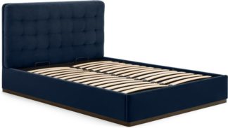 An Image of Lavelle King Size Ottoman Bed, Ink Blue Velvet & Walnut Stain Plinth