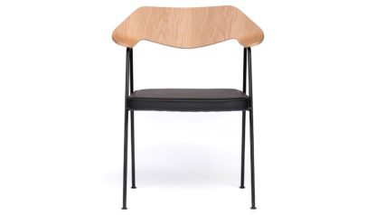 An Image of Case 675 Chair Walnut Dark Grey Seat Black Legs