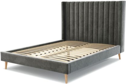 An Image of Custom MADE Cory King size Bed, Steel Grey Velvet with Oak Legs
