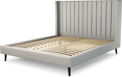 An Image of Custom MADE Cory Super King size Bed, Ghost Grey Cotton with Black Stained Oak Legs
