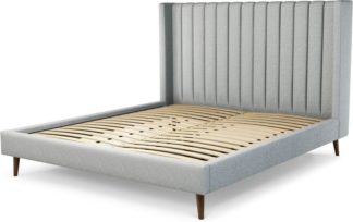 An Image of Custom MADE Cory Super King size Bed, Wolf Grey Wool with Walnut Stained Oak Legs