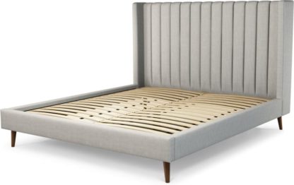 An Image of Custom MADE Cory Super King size Bed, Ghost Grey Cotton with Walnut Stained Oak Legs