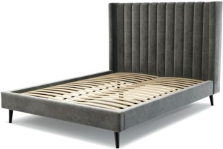 An Image of Custom MADE Cory King size Bed, Steel Grey Velvet with Black Stained Oak Legs