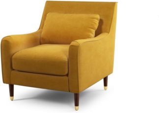 An Image of Content by Terence Conran Oksana Armchair, Plush Tumeric Velvet with Dark Wood Brass Leg