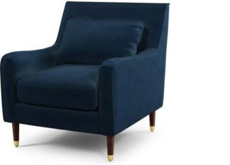 An Image of Content by Terence Conran Oksana Armchair, Plush Indigo Velvet with Dark Wood Brass Leg