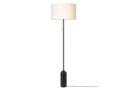 An Image of Gubi Gravity Floor Lamp Grey Marble Base Canvas Shade