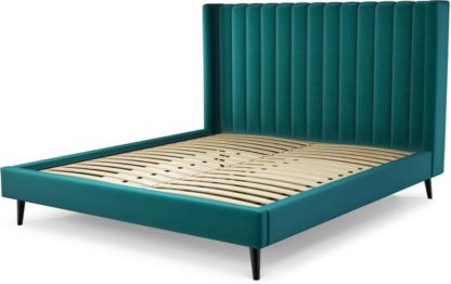 An Image of Custom MADE Cory Super King size Bed, Tuscan Teal Velvet with Black Stained Oak Legs