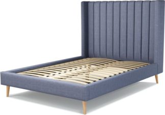 An Image of Custom MADE Cory Double size Bed, Denim Cotton with Oak Legs
