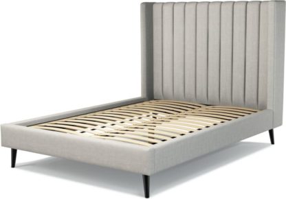 An Image of Custom MADE Cory Double size Bed, Ghost Grey Cotton with Black Stained Oak Legs