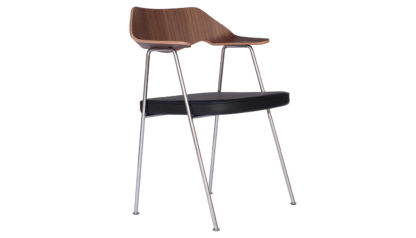 An Image of Case 675 Chair Walnut Dark Grey Seat Black Legs