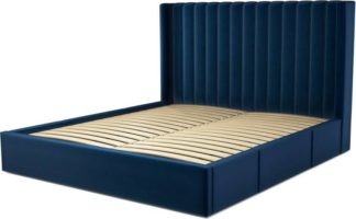 An Image of Custom MADE Cory Super King size Bed with Drawers, Regal Blue Velvet