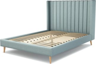 An Image of Custom MADE Cory King size Bed, Sea Green Cotton with Oak Legs
