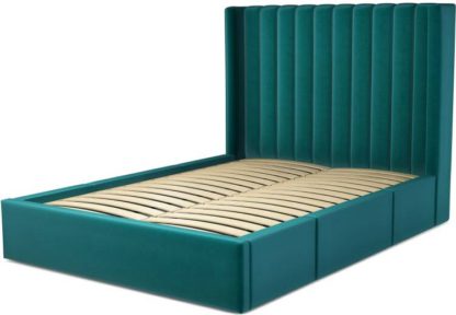 An Image of Custom MADE Cory Double size Bed with Drawers, Tuscan Teal Velvet