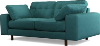 An Image of Content by Terence Conran Tobias, 2 Seater Sofa, Plush Kingfisher Blue Velvet, Dark Wood Leg
