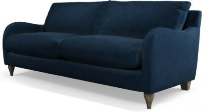An Image of Custom MADE Sofia 3 Seater Sofa, Plush Indigo Velvet with Light Wood Leg