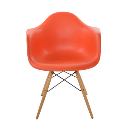 An Image of Vitra Eames DAW Armchair New Height Ice Grey Dark Maple Base