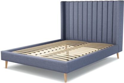 An Image of Custom MADE Cory King size Bed, Denim Cotton with Oak Legs