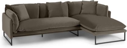 a3ba0a9d6a52babf8bab689cd74575a6613239f26286ddfad6c1e7e437fe0dcc.jpg An Image of Malini Right Hand Facing Chaise End Sofa, Latte Velvet