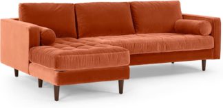 An Image of Scott 4 Seater Left Hand Facing Chaise End Corner Sofa, Burnt Orange Cotton Velvet