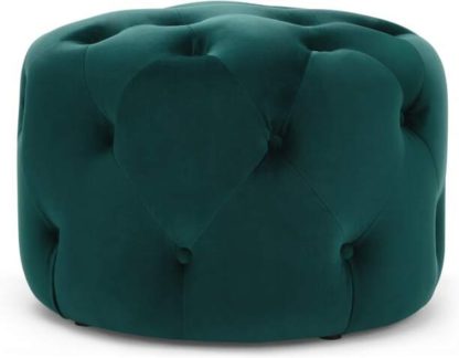 An Image of Hampton Small Round Pouffe, Seafoam Blue Velvet