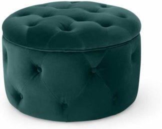 An Image of Hampton Small Round Storage Pouffe, Seafoam Blue Velvet