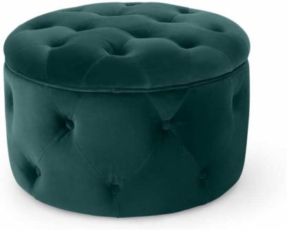 An Image of Hampton Small Round Storage Pouffe, Seafoam Blue Velvet