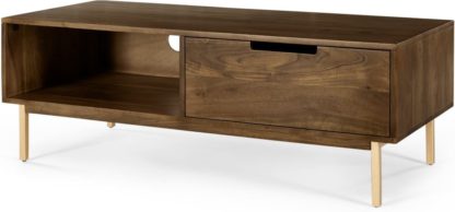 a96c5ff6df03258cf6a92ad97255943787898e2d50a6f7bfde469187f29d163a.jpg An Image of Tayma TV Stand, Acacia Wood & Brass