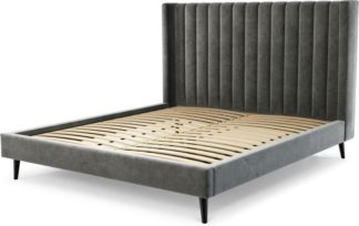 An Image of Custom MADE Cory Super King size Bed, Steel Grey Velvet with Black Stained Oak Legs