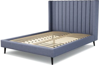 An Image of Custom MADE Cory King size Bed, Denim Cotton with Black Stained Oak Legs