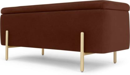 An Image of Asare 110cm Upholstered Ottoman Storage Bench, Warm Caramel Velvet & Brass