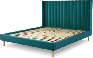 An Image of Custom MADE Cory Super King size Bed, Tuscan Teal Velvet with Oak Legs