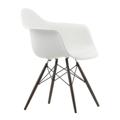 An Image of Vitra Eames DAW Armchair New Height Ice Grey Dark Maple Base