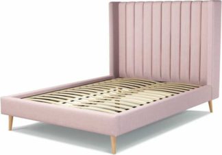 An Image of Custom MADE Cory Double size Bed, Tea Rose Pink Cotton with Oak Legs