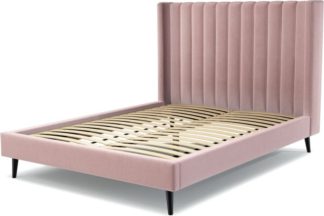 An Image of Custom MADE Cory King size Bed, Heather Pink Velvet with Black Stained Oak Legs