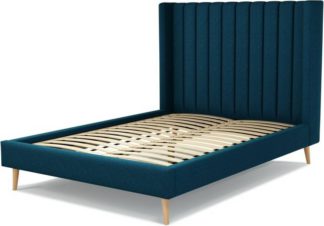 An Image of Custom MADE Cory Double size Bed, Navy Wool with Oak Legs