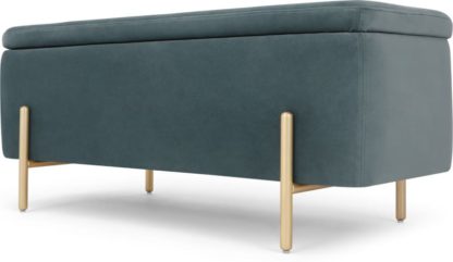 An Image of Asare 110cm Upholstered Ottoman Storage Bench, Marine Green Velvet and Brass