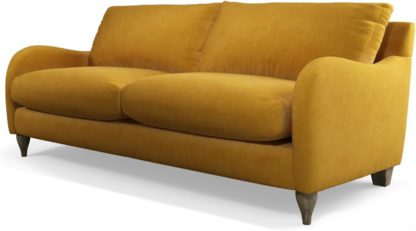 An Image of Custom MADE Sofia 3 Seater Sofa, Plush Tumeric Velvet with Light Wood Leg